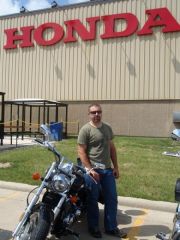Jim and his VTX 1300 in front of the Marysville Motorcycle Plant 8.29.09.