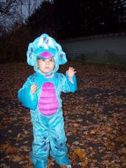 Brooke's halloween costume. She was a little dinosaur.