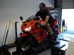 Brian dynoing my bike.  106.7WHP 3 times in a row
